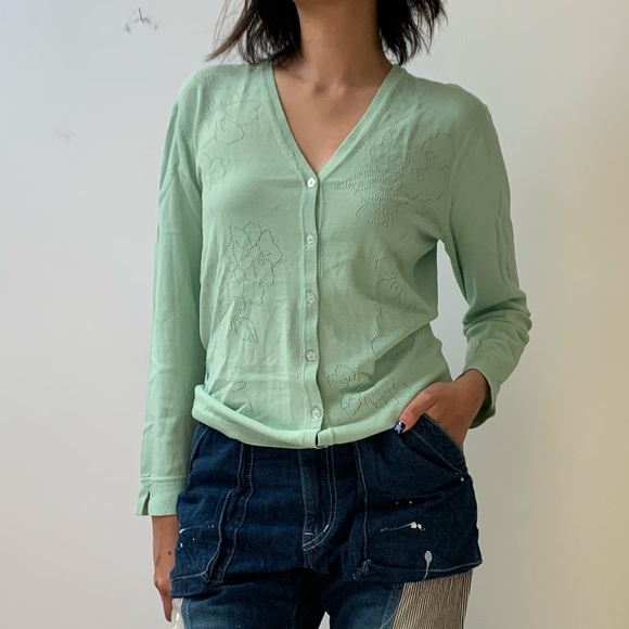 Green Floral Pointelle Cardigan - Picture 1 of 3